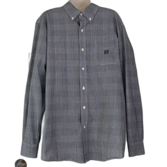 CHAPS Dress Shirt Long Sleeved Plaid Button Down Embroidered Logo Mens Large - Picture 1 of 14
